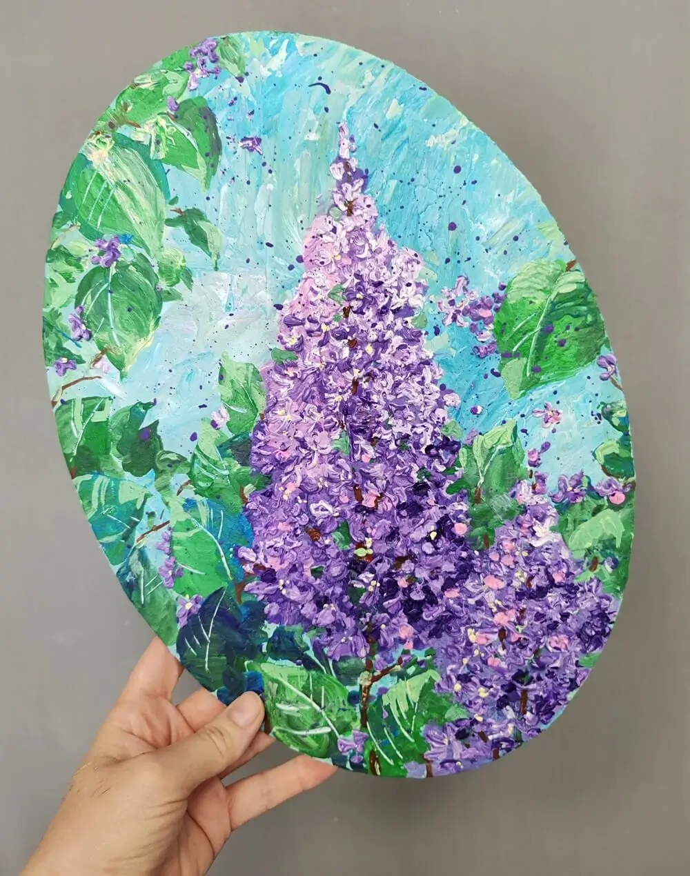 Картина с сиренью в текстурной технике